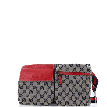 Gucci Vintage Double Belt Bag GG Canvas with Leather