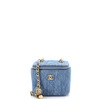 Chanel Pearl Crush Vanity Case with Chain Quilted Denim Mini