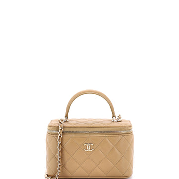 Chanel Classic Top Handle Vanity Case with Chain Quilted Lambskin Small