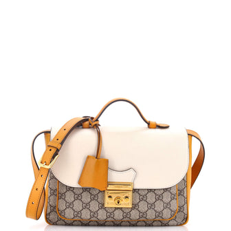 Gucci Padlock Front Pocket Flap Shoulder Bag GG Coated Canvas and Leather Small