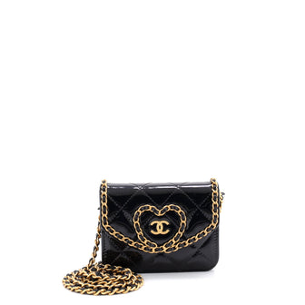 Chanel Heart Chain Flap Bag Quilted Patent Mini