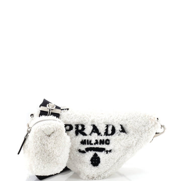 Prada Triangle Logo Zip Crossbody Bag Shearling Mini