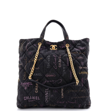 Chanel Denim Mood Shopping Tote Logo Printed Quilted Denim Maxi