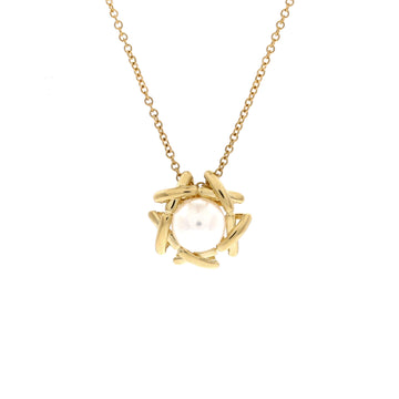Tiffany & Co. Kiss Around Pendant Necklace 18K Yellow Gold with Pearl 7mm