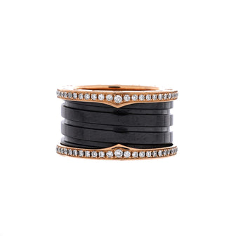 Bvlgari B.Zero1 Three Band Ring 18K Rose Gold and Ceramic with Diamonds