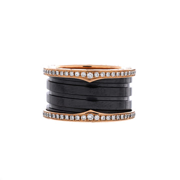 Bvlgari B.Zero1 Three Band Ring 18K Rose Gold and Ceramic with Diamonds