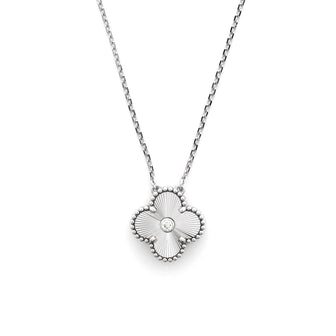 Van Cleef & Arpels Vintage Alhambra Pendant Necklace Guilloche 18K White Gold