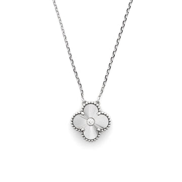 Van Cleef & Arpels Vintage Alhambra Pendant Necklace Guilloche 18K White Gold