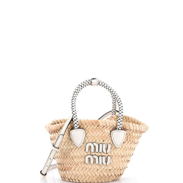 Miu Miu Logo Basket Tote Woven Raffia Mini