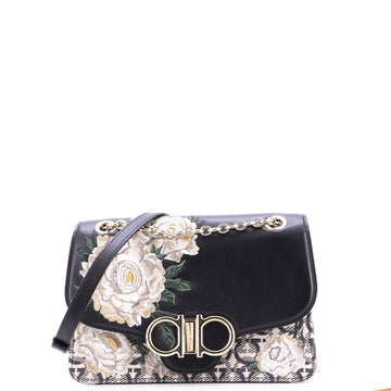 Salvatore Ferragamo Mufasa Flap crossbody Bag Embroidered Leather and Gancini Jacquard