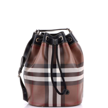 Burberry Chesterton Bucket Bag Check Coated Canvas with Leather Medium
