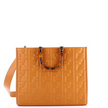 Fendi Sunshine Shopper Tote Zucca Embossed Leather Medium