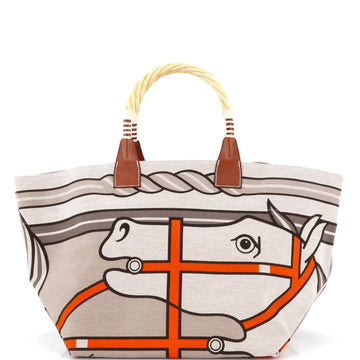 Hermes Sac Steeple Tote Printed Toile with Wood