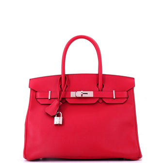 Hermes Birkin Handbag Red Epsom with Palladium Hardware 30