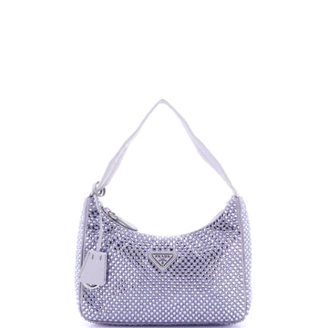 Prada Re-Edition 2000 Hobo Crystal Embellished Satin Mini