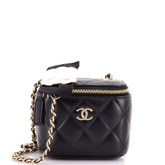 Chanel Camellia Bow Vanity Case with Chain Quilted Lambskin Mini