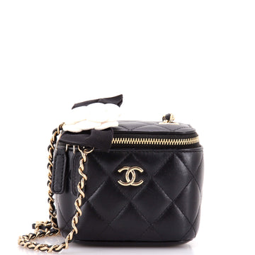 Chanel Camellia Bow Vanity Case with Chain Quilted Lambskin Mini