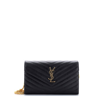Saint Laurent Classic Monogram Wallet on Chain Matelasse Chevron Leather Medium