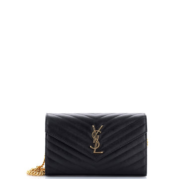 Saint Laurent Classic Monogram Wallet on Chain Matelasse Chevron Leather Medium