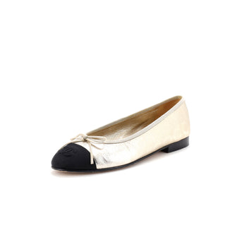 Chanel Women's CC Cap Toe Bow Ballerina Flats Leather with Grosgrain