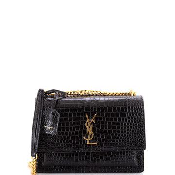 Saint Laurent Sunset Crossbody Bag Crocodile Embossed Leather Medium