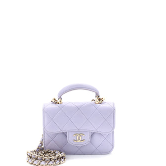Chanel Top Handle Flap Coin Purse with Chain Quilted Lambskin