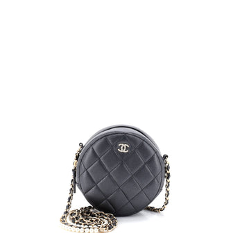 Chanel Pearl Strap Round Clutch with Chain Quilted Iridescent Lambskin