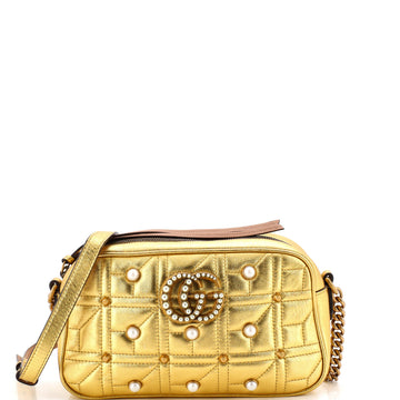 Gucci Pearly GG Marmont Shoulder Bag Embellished Matelasse Leather Small
