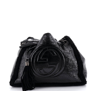 Gucci Soho Chain Strap Shoulder Bag Patent and Shearling Medium