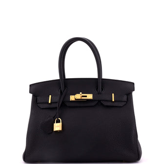 Hermes Birkin Handbag Black Togo with Gold Hardware 30