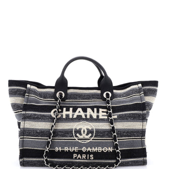Chanel Deauville Tote Stripe Canvas Medium