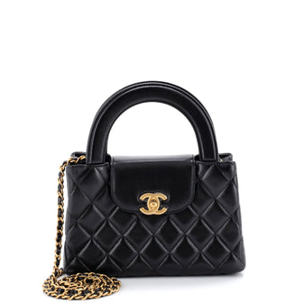 Chanel Kelly Top Handle Shopping Bag Quilted Shiny Aged Calfskin Mini