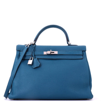 Hermes Kelly Handbag Blue Togo with Palladium Hardware 35