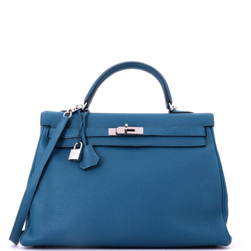 Hermes Kelly Handbag Blue Togo with Palladium Hardware 35