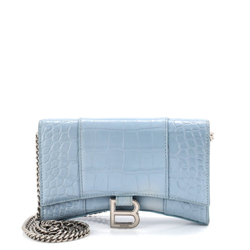Balenciaga Hourglass Chain Wallet Crocodile Embossed Leather