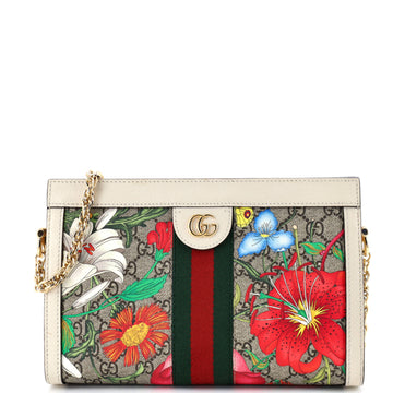 Gucci Ophidia Chain Shoulder Bag Flora GG Coated Canvas Small