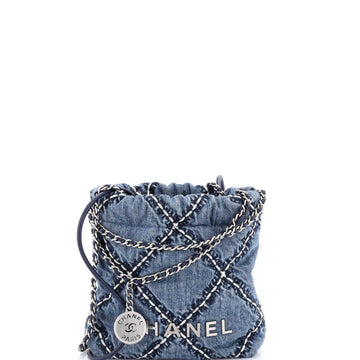 Chanel 22 Chain Hobo Quilted Stitched Denim Mini