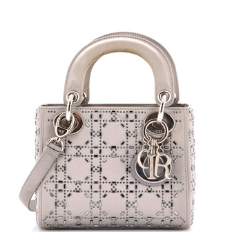 Christian Dior Lady Dior Bag Crystal Embellished Cannage Quilt Satin Mini