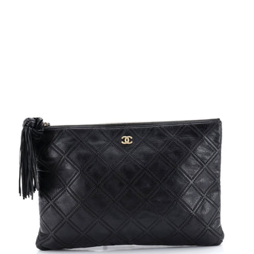 Chanel Diamond Double Stitch O Case Clutch Quilted Calfskin Large