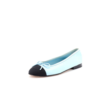 Chanel Women's CC Cap Toe Bow Ballerina Flats Leather with Grosgrain