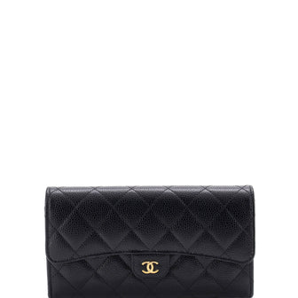 Chanel CC Gusset Classic Flap Wallet Quilted Caviar Long