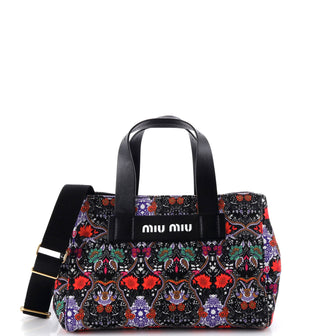 Miu Miu Logo Convertible Canapa Tote Printed Canvas Mini