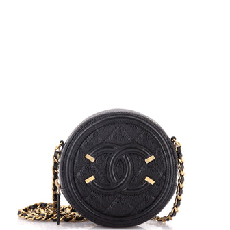 Chanel Filigree Round Clutch with Chain Quilted Caviar Mini