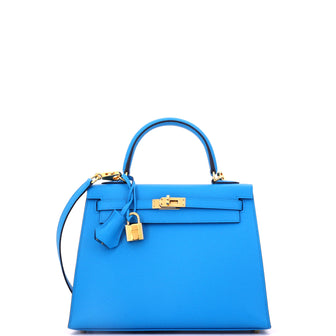 Hermes Kelly Handbag Blue Epsom with Gold Hardware 25