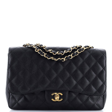 Chanel Vintage Classic Single Flap Bag Quilted Caviar Jumbo