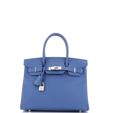 Hermes Birkin Handbag Blue Epsom with Palladium Hardware 30