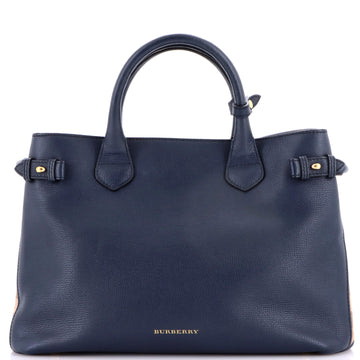 Burberry Banner Tote Leather and House Check Canvas Medium