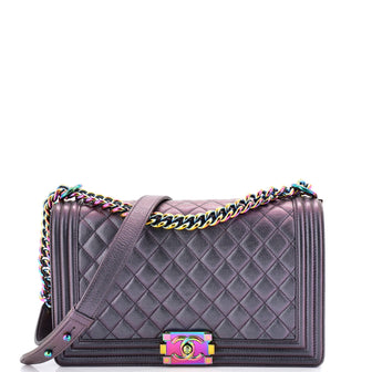 Chanel Boy Flap Bag Quilted Iridescent Goatskin New Medium