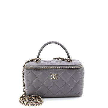 Chanel Classic Top Handle Vanity Case with Chain Quilted Lambskin Small