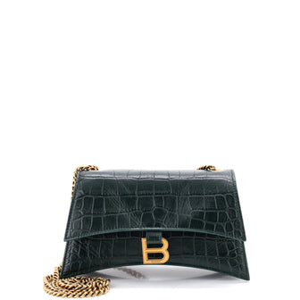 Balenciaga Hourglass Chain Wallet Crocodile Embossed Leather